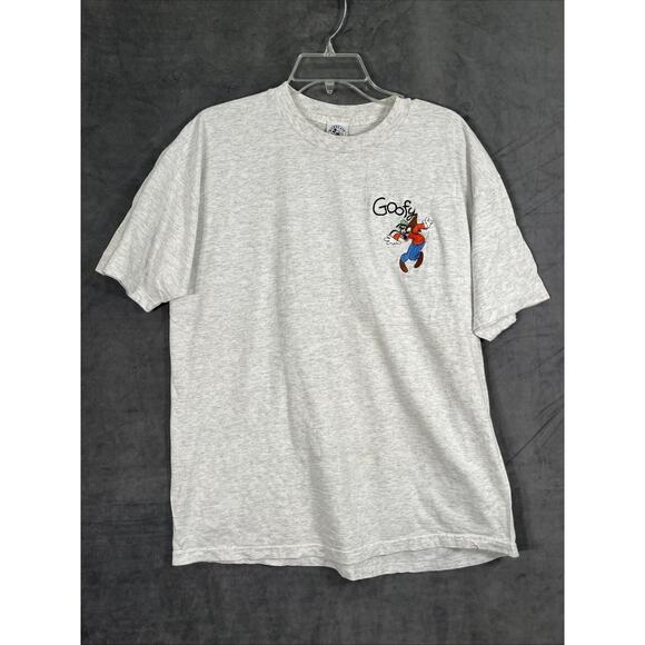 Vintage 1990s Disney Mickey & Co. Grey TShirt Goofy Embroidered Pocket Tee Sz XL - Picture 1 of 9